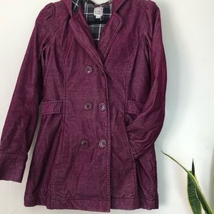 Purple corduroy coat with flannel lining